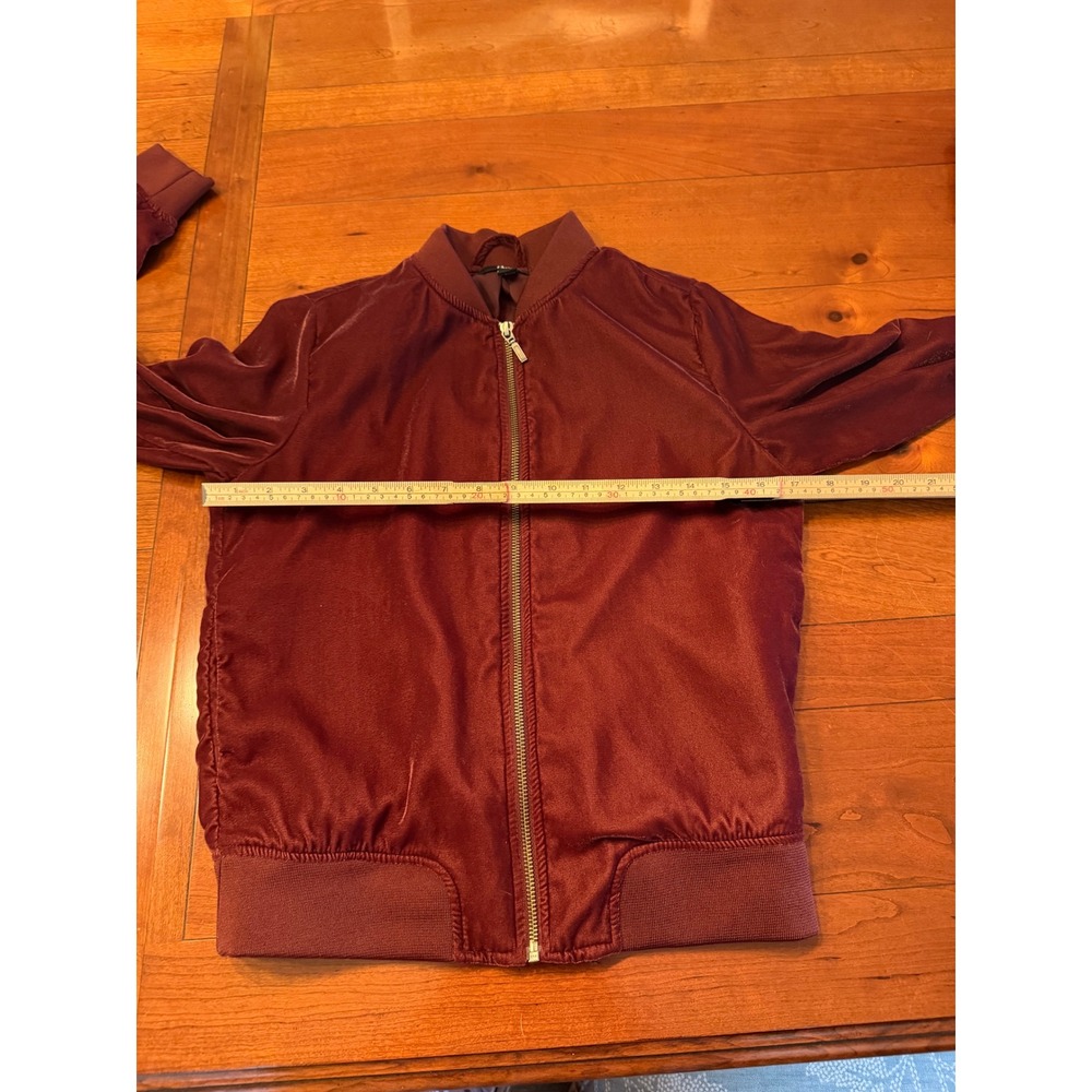 ana Women Burgundy Satin Bomber Jacket XS Maroon Full Zip Lightweight - Picture 4 of 5